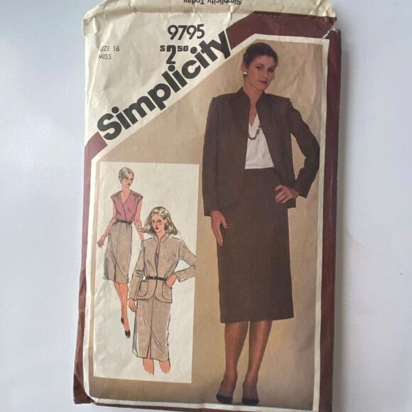 Simplicity 9795 Pattern Skirt Top Jacket Miss 16 Vintage Front Slit Back Zip - Picture 2 of 7